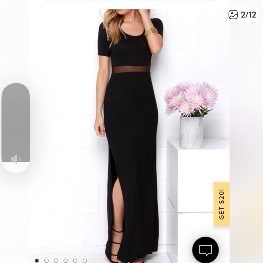 Lulu’s black maxi t shirt dress Elegant with Sheer panel Detail